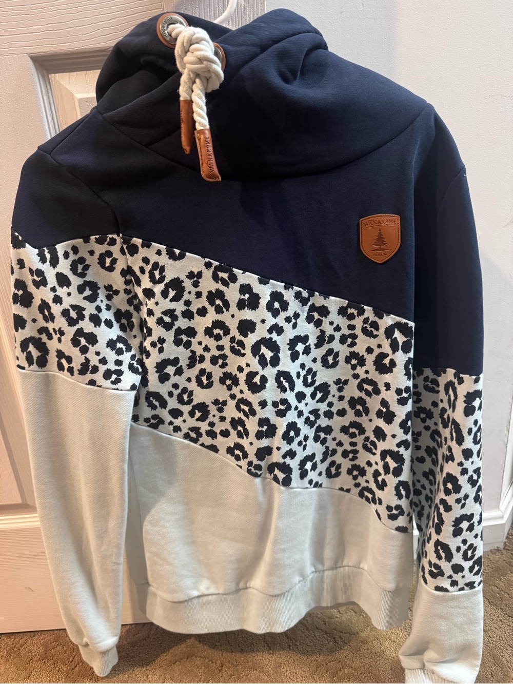 Wanakome Navy, Cream & Black Leopard Crewneck Hoodie